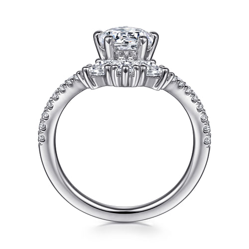 Estella - 14K White Gold Chevron Round Diamond Engagement Ring - 0.75 ct - Shot 2