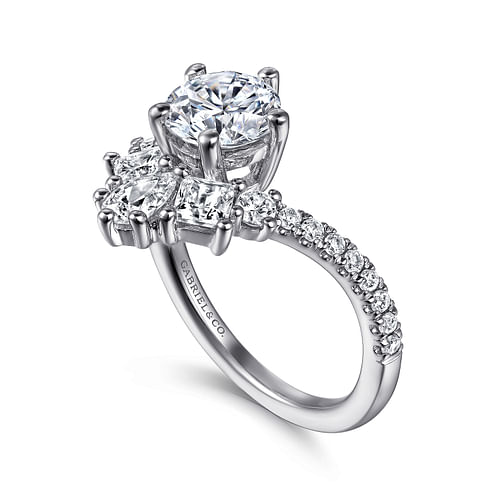 Estella - 14K White Gold Chevron Round Diamond Engagement Ring - 0.75 ct - Shot 3