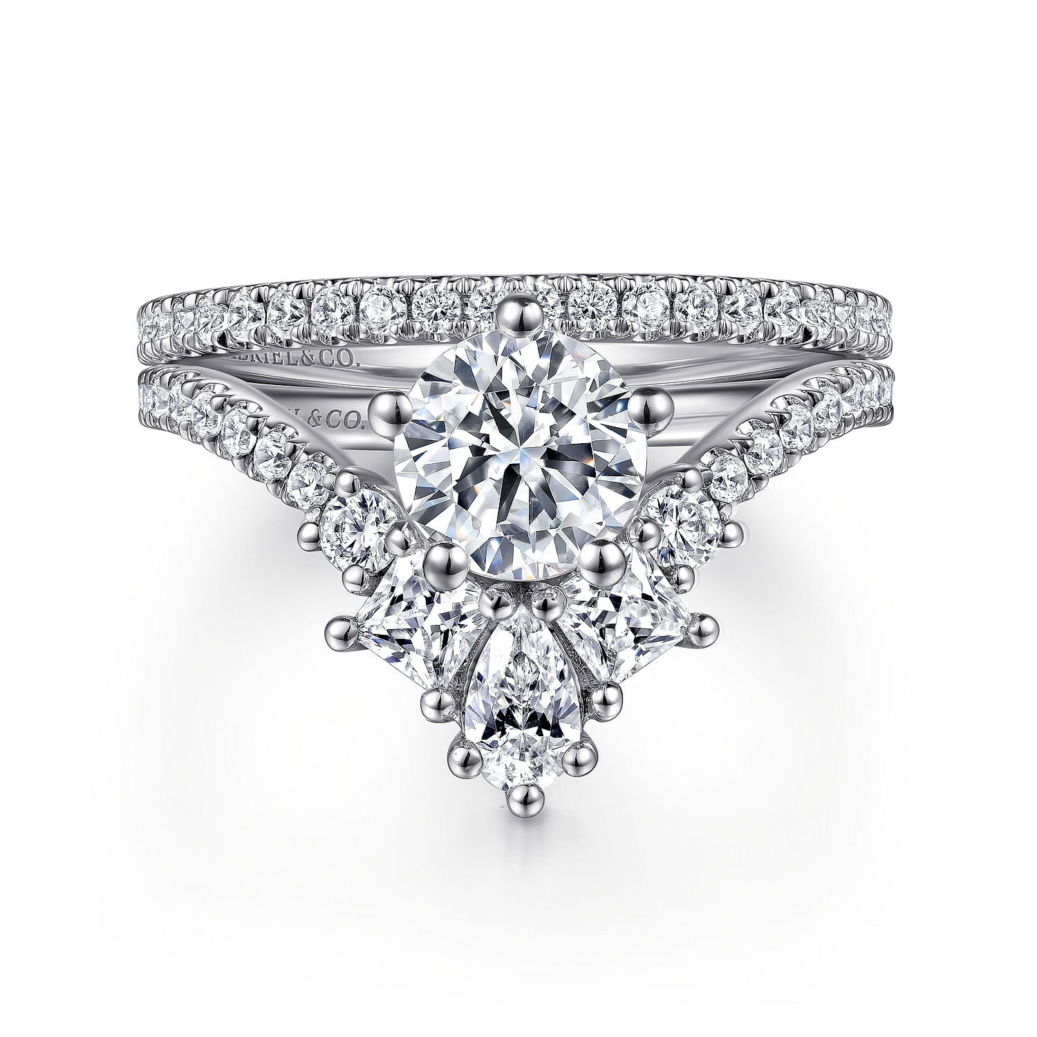 Estella - 14K White Gold Chevron Round Diamond Engagement Ring