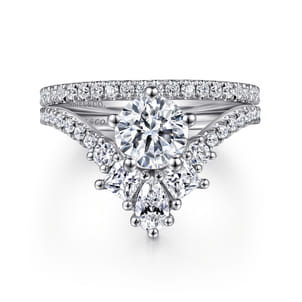 Estella - 14K White Gold Chevron Round Diamond Engagement Ring