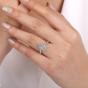 Estella - 14K White Gold Chevron Round Diamond Engagement Ring