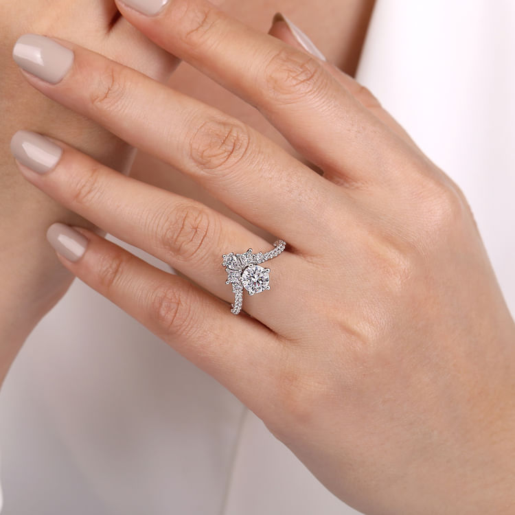 Estella - 14K White Gold Chevron Round Diamond Engagement Ring
