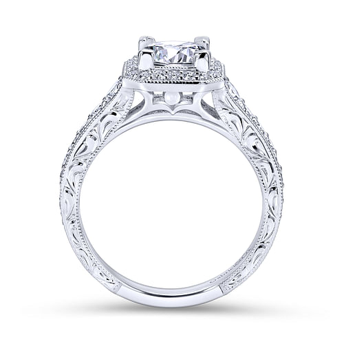Estelle - Vintage Inspired 14K White Gold Princess Halo Diamond Engagement Ring - 0.66 ct - Shot 2