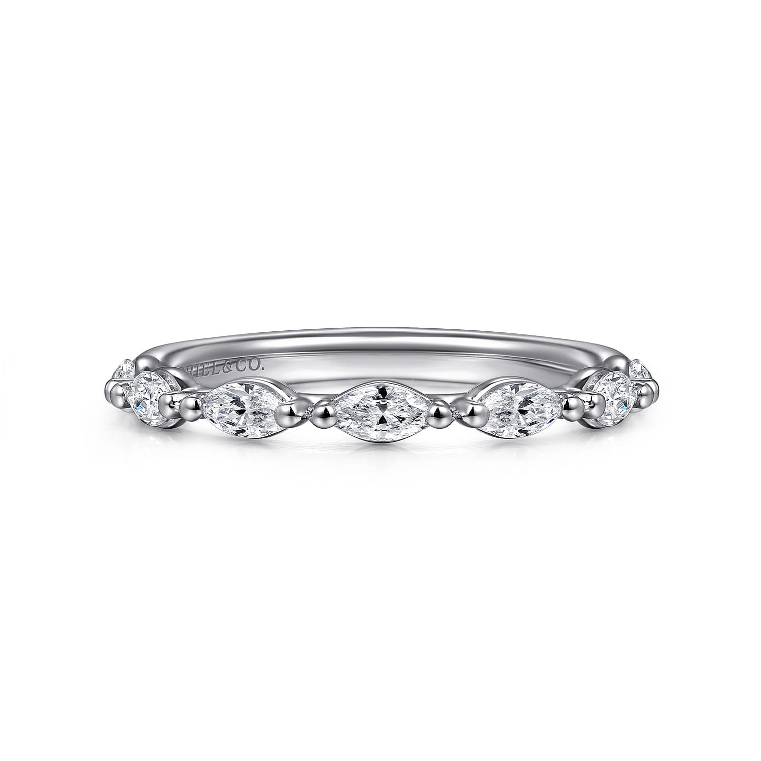 Straight Wedding Ring in 14k White Gold with Marquise Natural Diamond at Gabriel & Co. - Shot 1