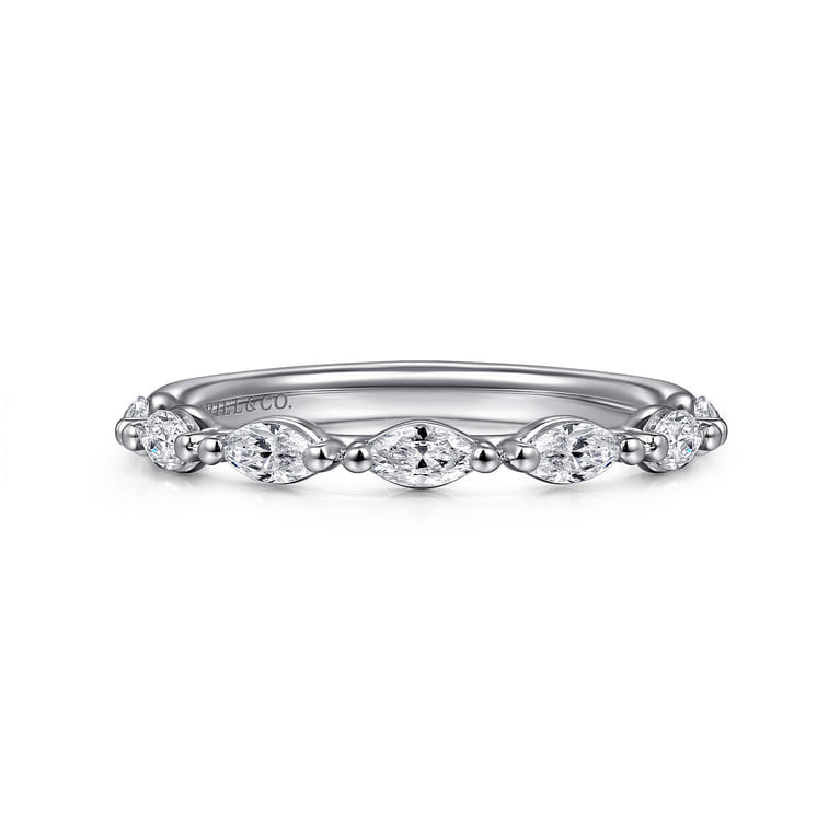 Straight Wedding Ring in 14k White Gold with Marquise Natural Diamond at Gabriel & Co. - Shot 1