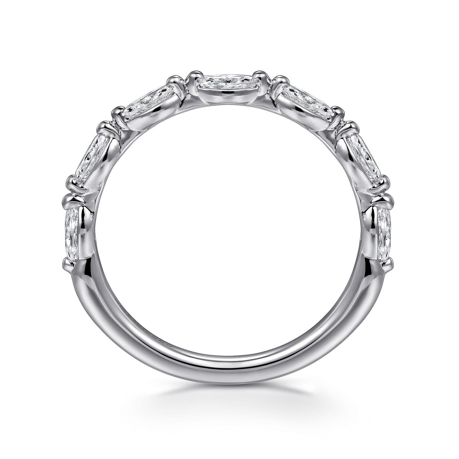 Straight Wedding Ring in 14k White Gold with Marquise Natural Diamond at Gabriel & Co. - Shot 2