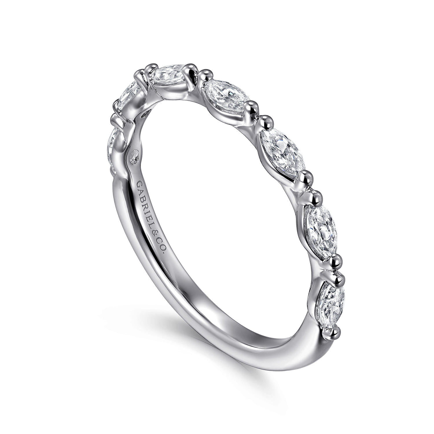 Straight Wedding Ring in 14k White Gold with Marquise Natural Diamond at Gabriel & Co. - Shot 3