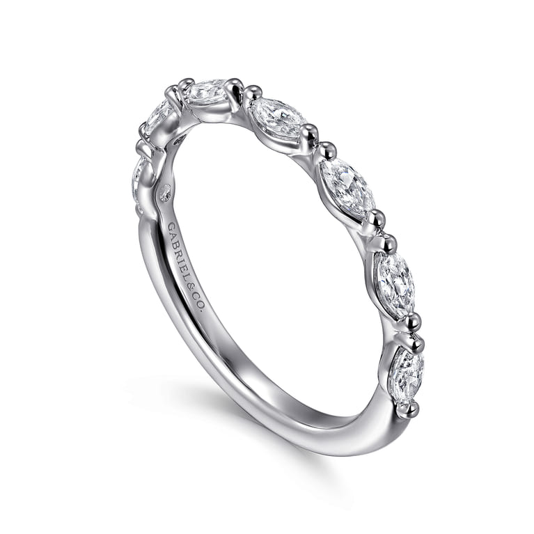Straight Wedding Ring in 14k White Gold with Marquise Natural Diamond at Gabriel & Co. - Shot 3
