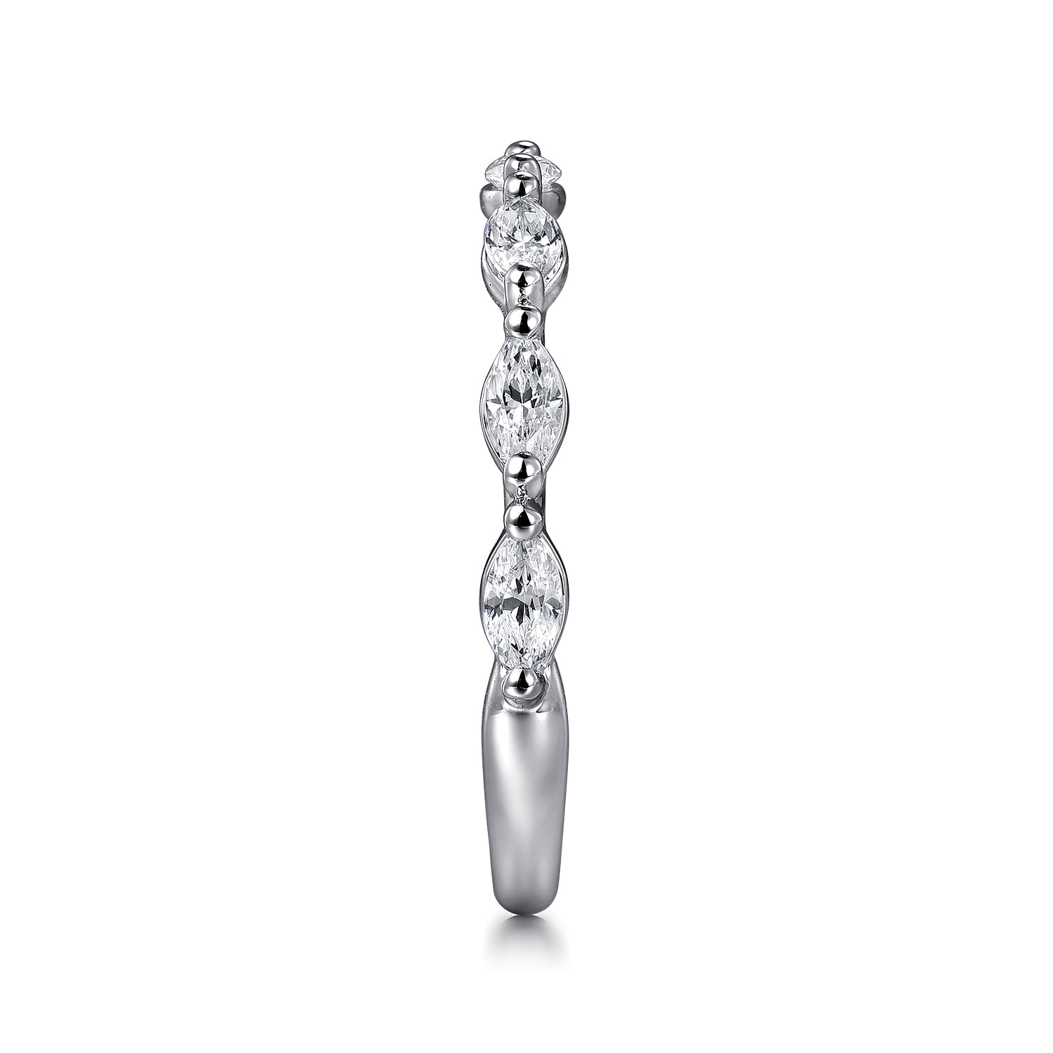 Straight Wedding Ring in 14k White Gold with Marquise Natural Diamond at Gabriel & Co. - Shot 4