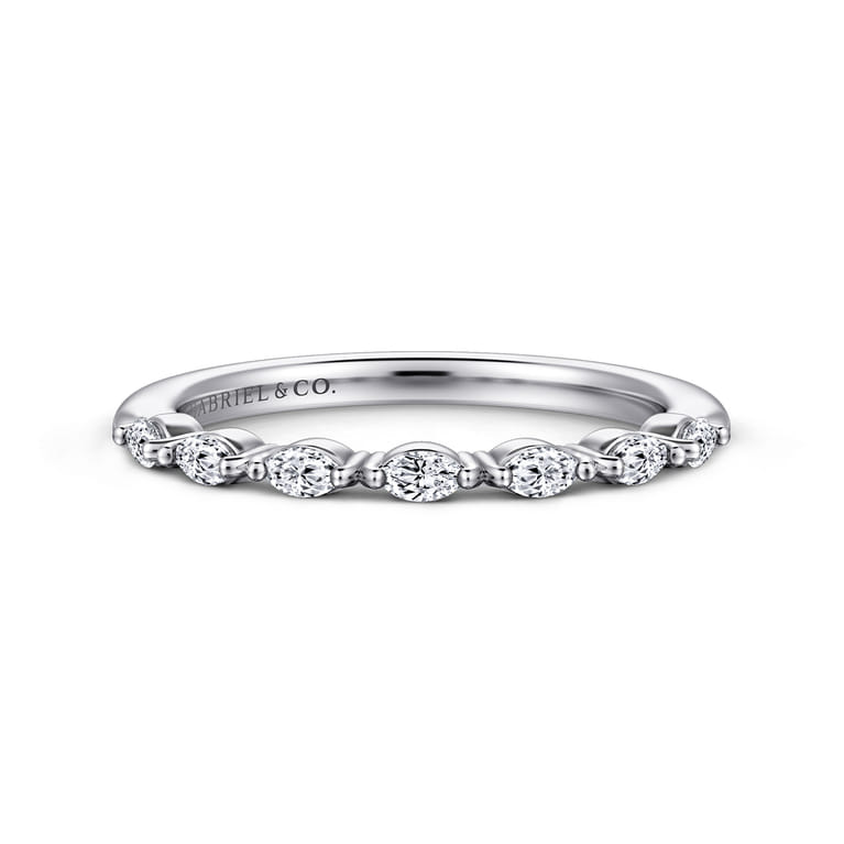 Straight Wedding Ring in 14k White Gold with Marquise Natural Diamond at Gabriel & Co. - Shot 1