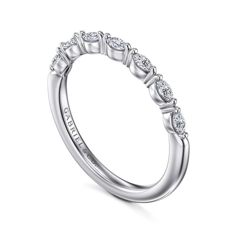 Straight Wedding Ring in 14k White Gold with Marquise Natural Diamond at Gabriel & Co. - Shot 3