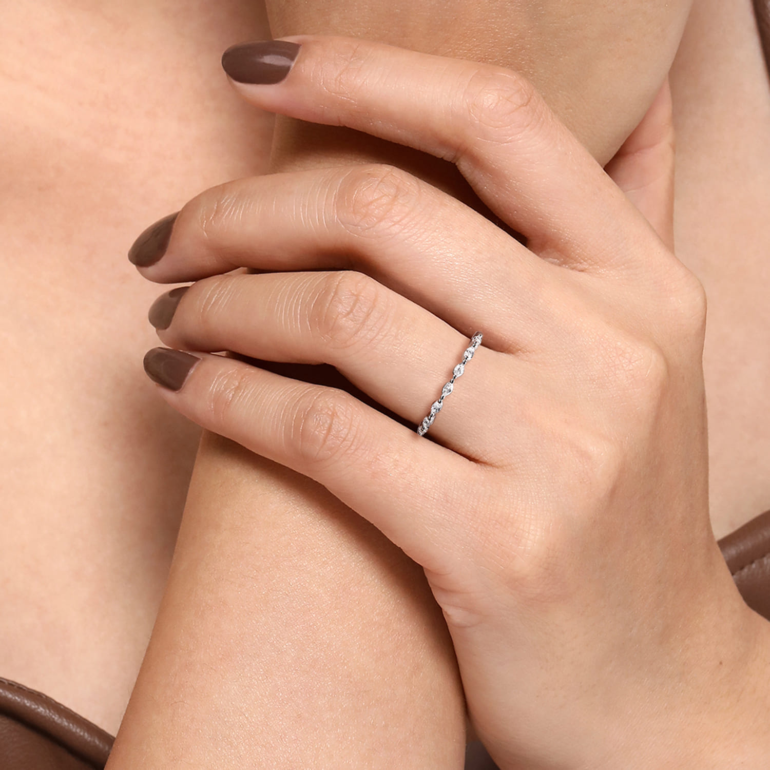 Esther - 14K White Gold Marquise Diamond Anniversary Band