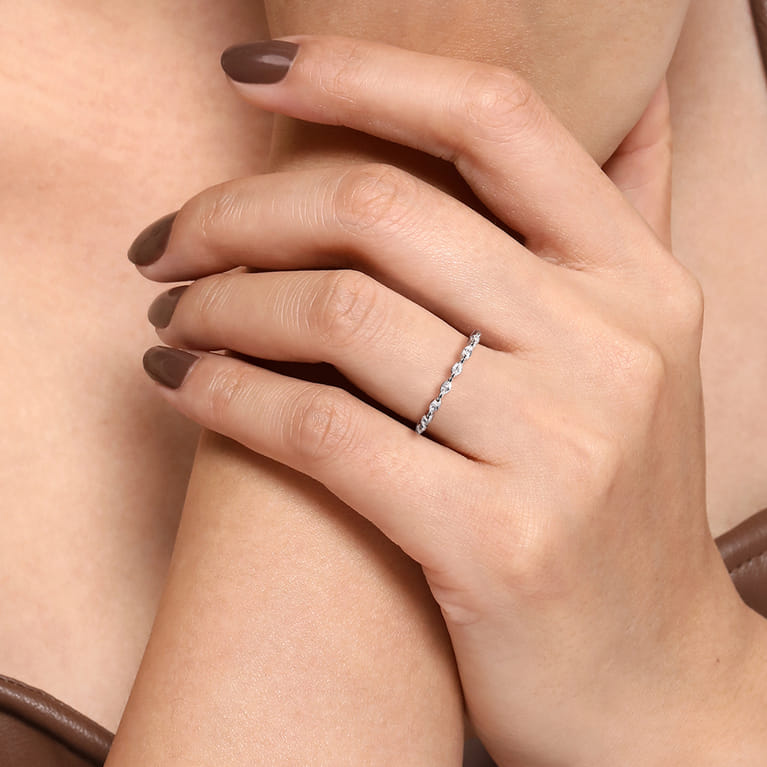 Straight Wedding Ring in 14k White Gold with Marquise Natural Diamond at Gabriel & Co. - Shot 5