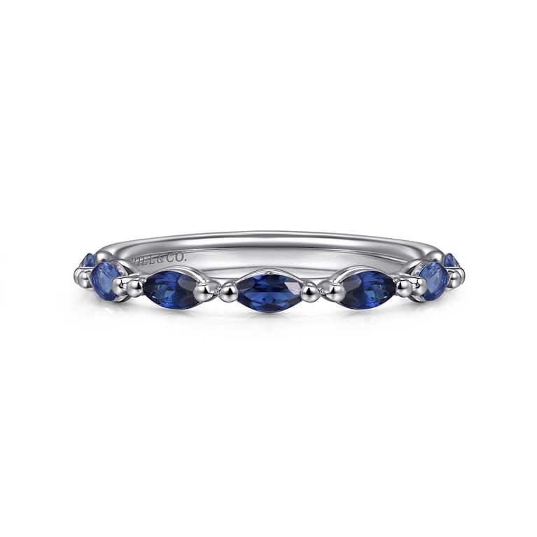 Straight Wedding Ring in 14k White Gold with Marquise Sapphire at Gabriel & Co. - Shot 1