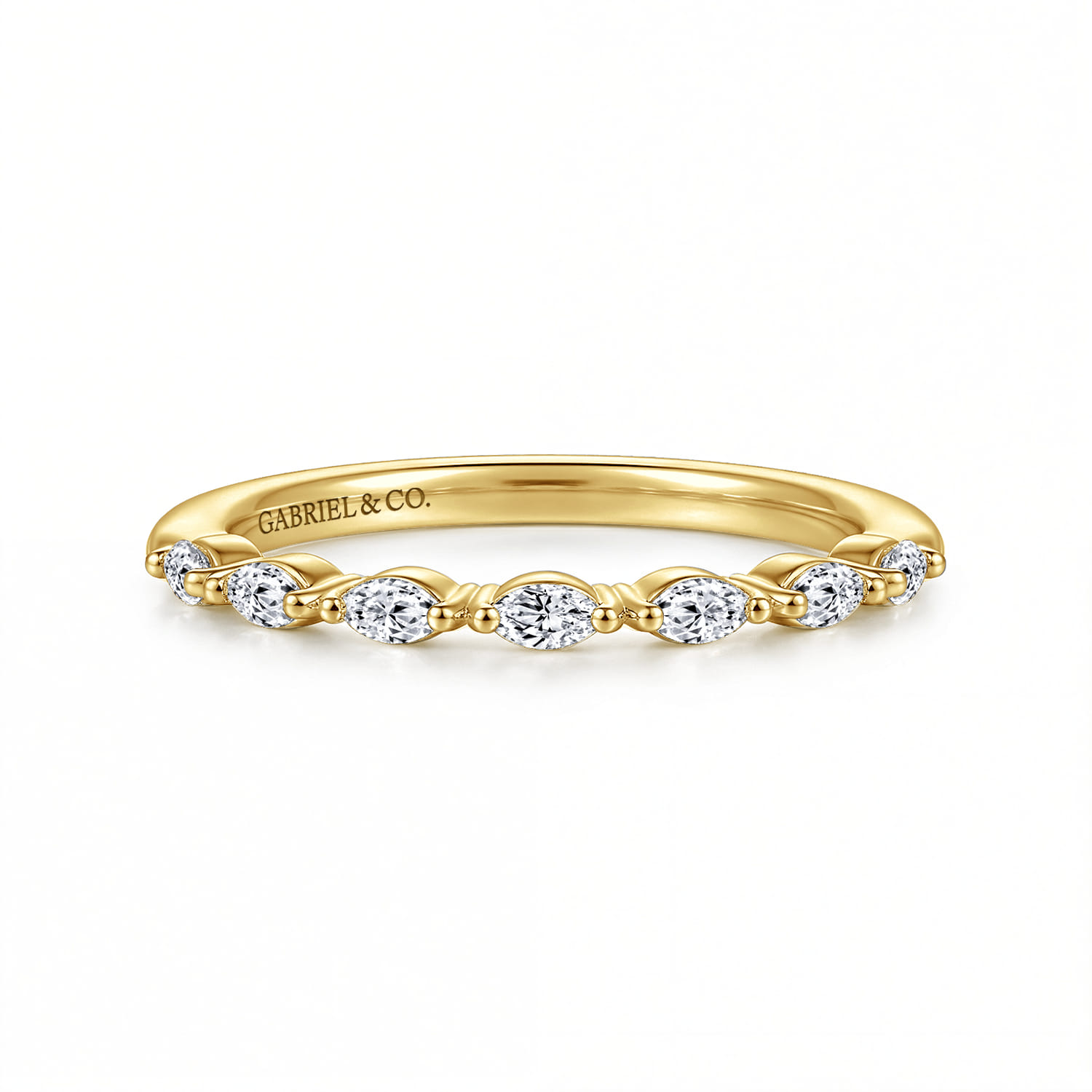 Straight Wedding Ring in 14k Yellow Gold with Marquise Natural Diamond at Gabriel & Co. - Shot 1
