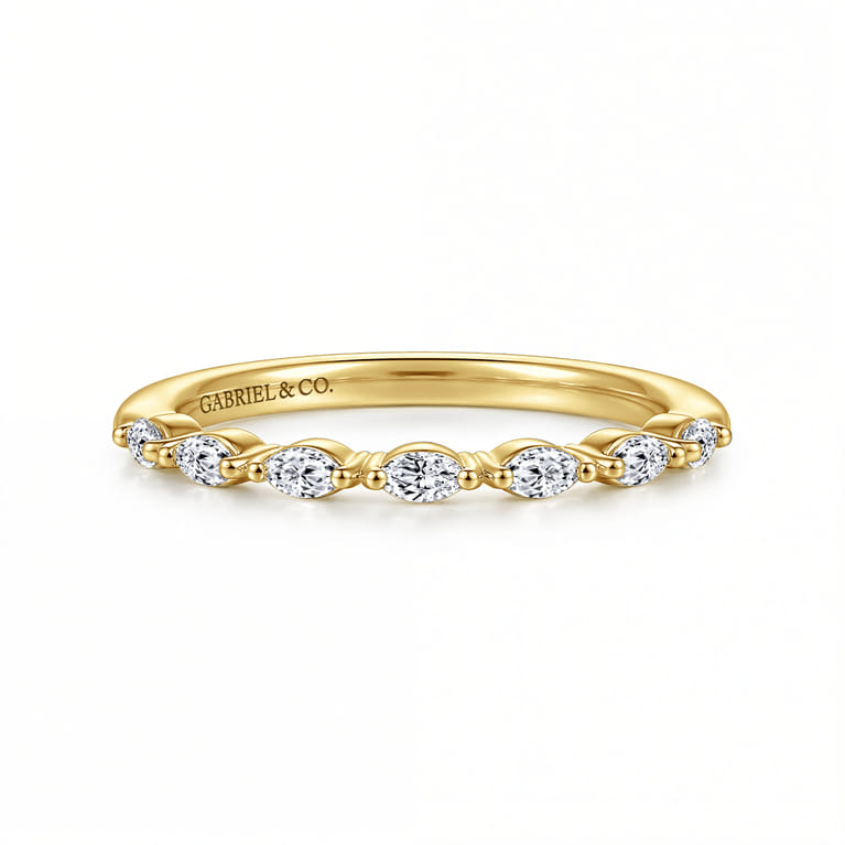 Straight Wedding Ring in 14k Yellow Gold with Marquise Natural Diamond at Gabriel & Co. - Shot 1