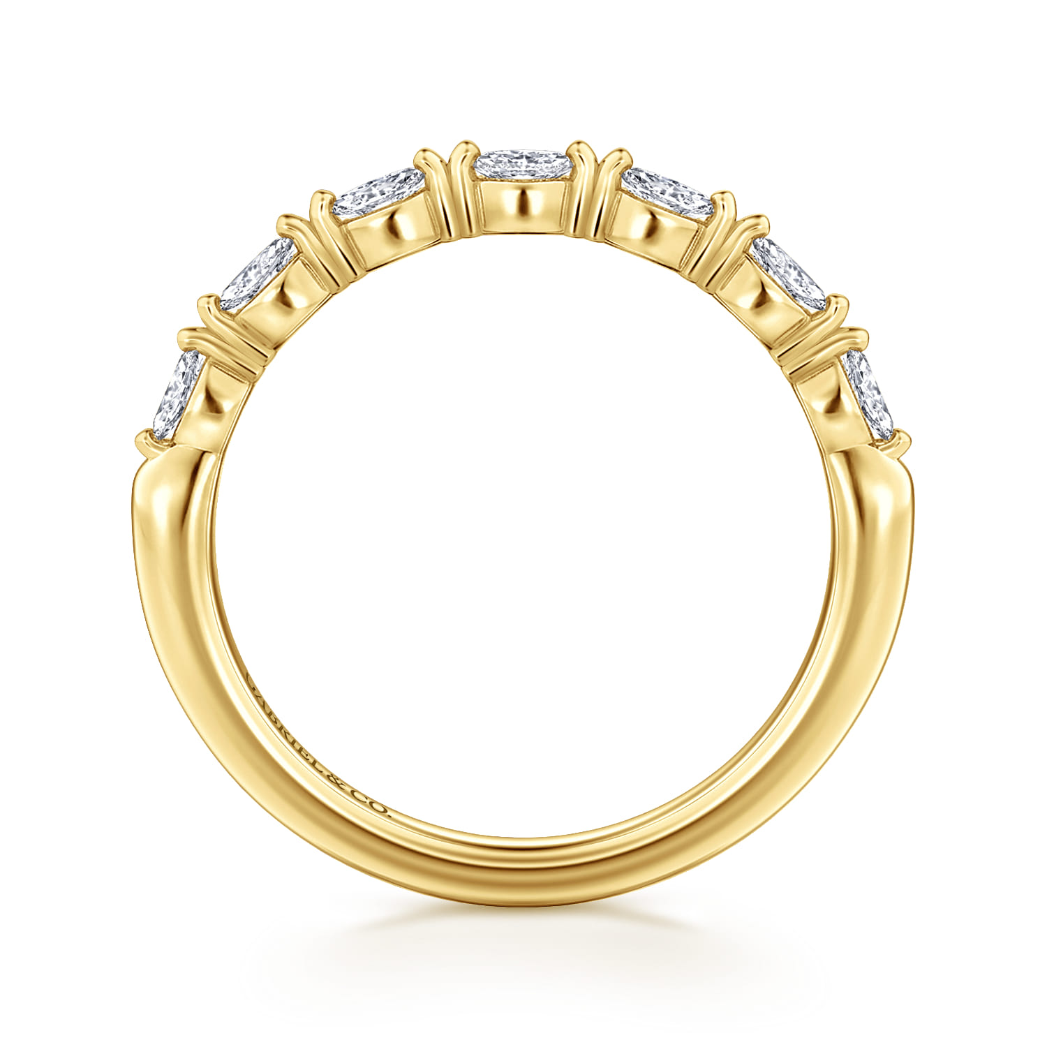Straight Wedding Ring in 14k Yellow Gold with Marquise Natural Diamond at Gabriel & Co. - Shot 2