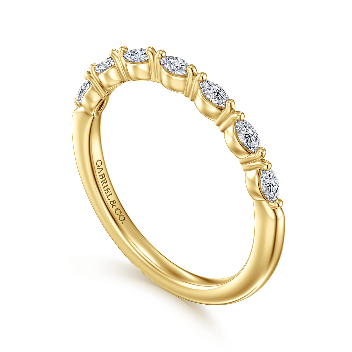 Straight Wedding Ring in 14k Yellow Gold with Marquise Natural Diamond at Gabriel & Co. - Shot 3
