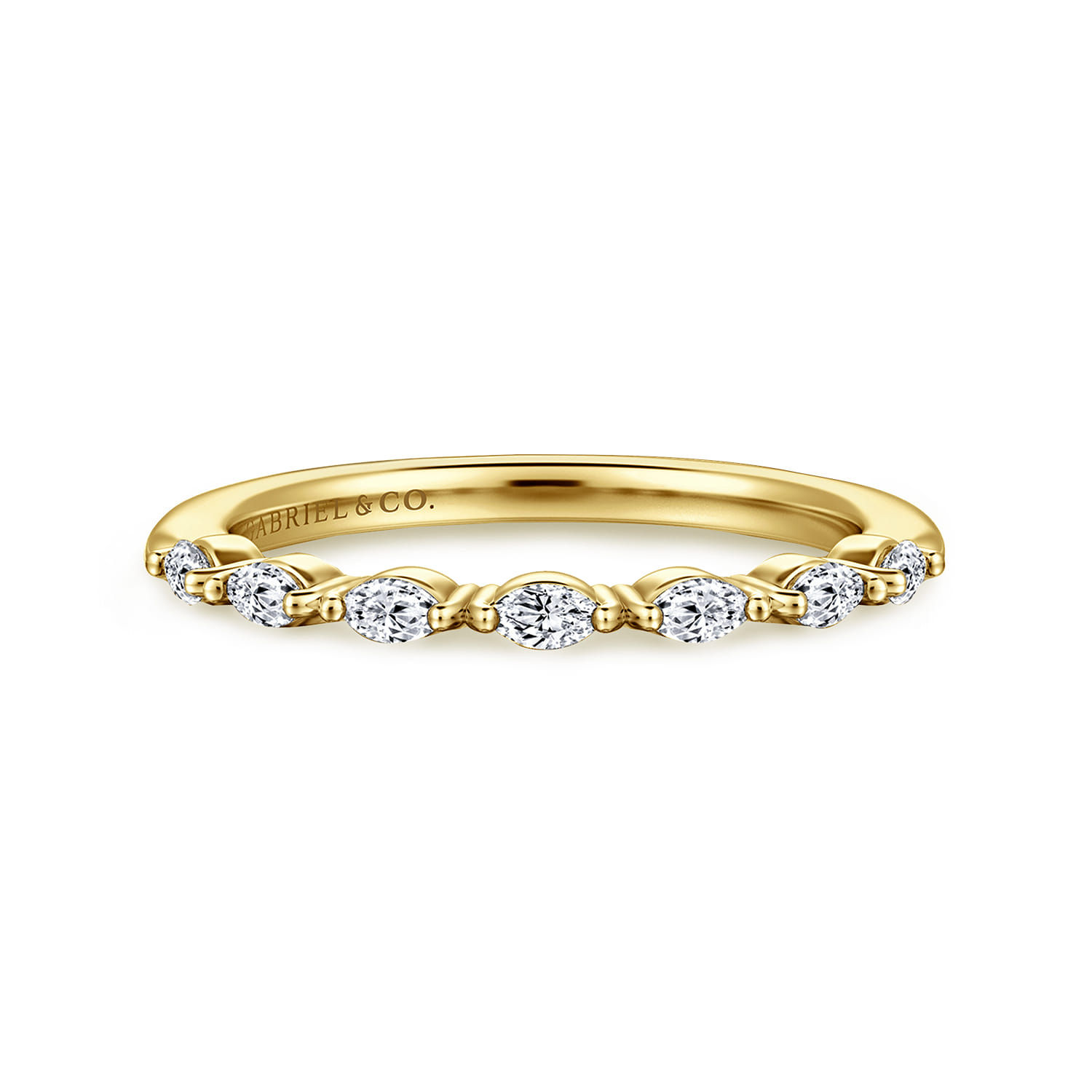 Straight Wedding Ring in 14k Yellow Gold with Marquise Natural Diamond at Gabriel & Co. - Shot 1