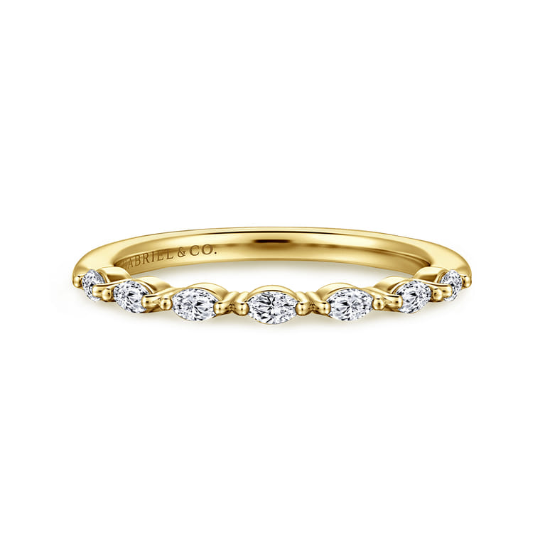 Straight Wedding Ring in 14k Yellow Gold with Marquise Natural Diamond at Gabriel & Co. - Shot 1