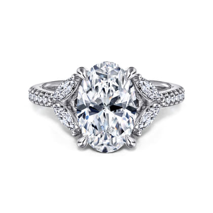 Estrelle - 14K White Gold Oval Diamond Engagement Ring