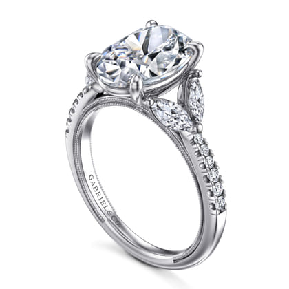 Estrelle - 14K White Gold Oval Diamond Engagement Ring