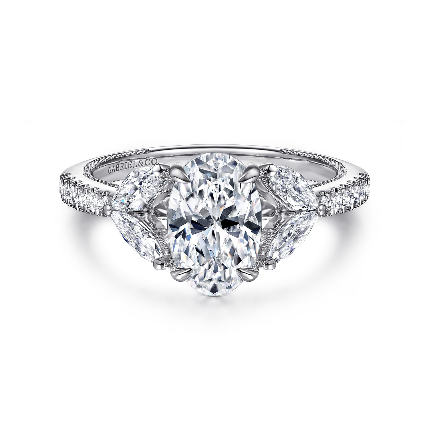 Estrelle - 14K White Gold Oval Diamond Engagement Ring