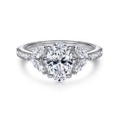 14K White Gold Oval Diamond Engagement Ring