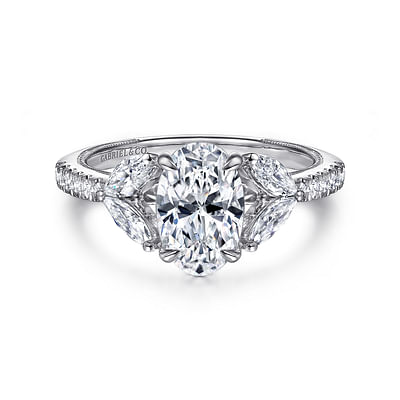 Estrelle - 14K White Gold Oval Diamond Engagement Ring