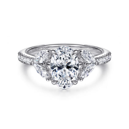 Estrelle - 14K White Gold Oval Diamond Engagement Ring