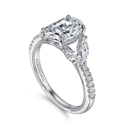 Estrelle - 14K White Gold Oval Diamond Engagement Ring