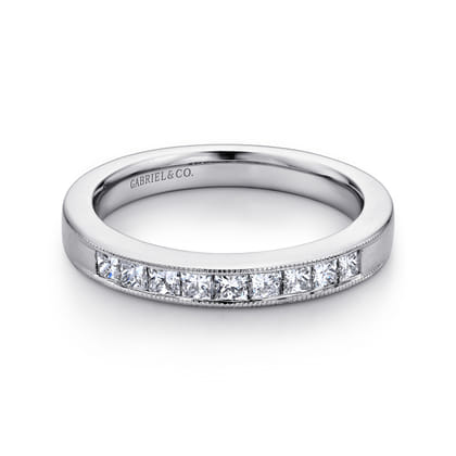 Estrie - 14K White Gold Princess Cut 9 Stone Channel Set Diamond Wedding Band