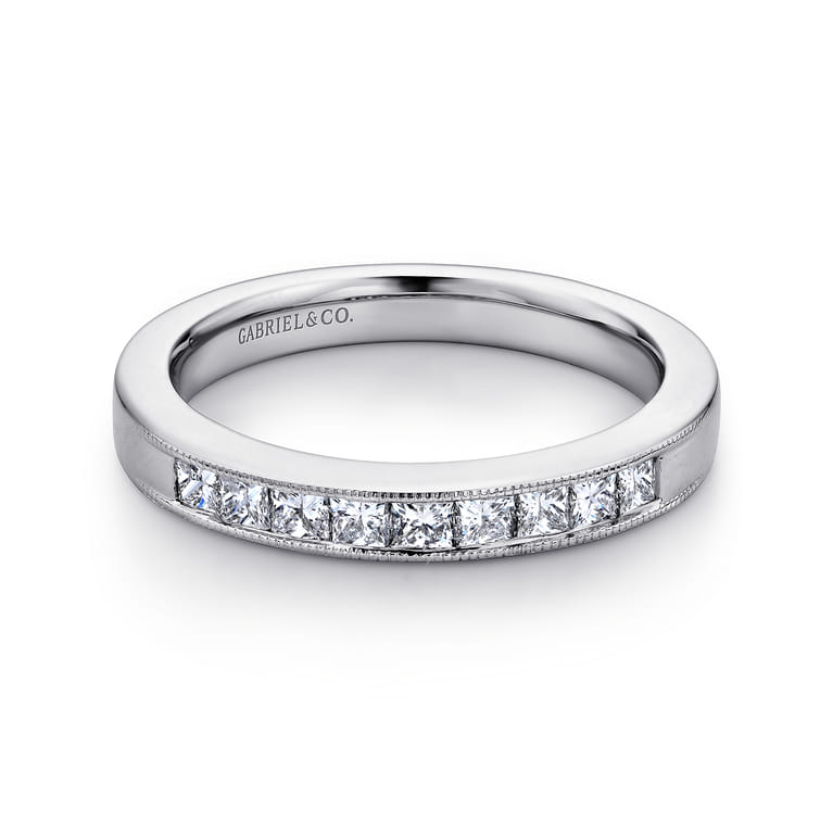 Straight Wedding Ring in 14k White Gold with Princess Cut Natural Diamond at Gabriel & Co. - Shot 1