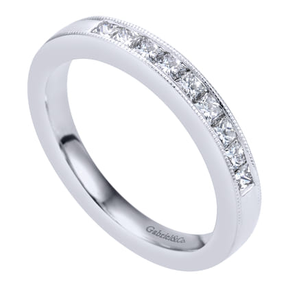 Estrie - 14K White Gold Princess Cut 9 Stone Channel Set Diamond Wedding Band