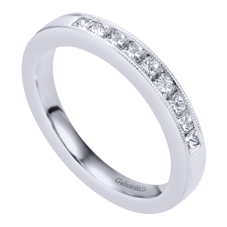 Straight Wedding Ring in 14k White Gold with Princess Cut Natural Diamond at Gabriel & Co. - Shot 3