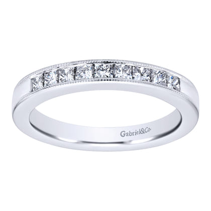 Estrie - 14K White Gold Princess Cut 9 Stone Channel Set Diamond Wedding Band