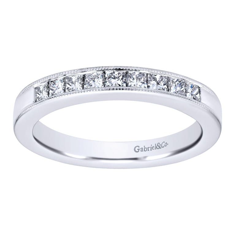 Straight Wedding Ring in 14k White Gold with Princess Cut Natural Diamond at Gabriel & Co. - Shot 4
