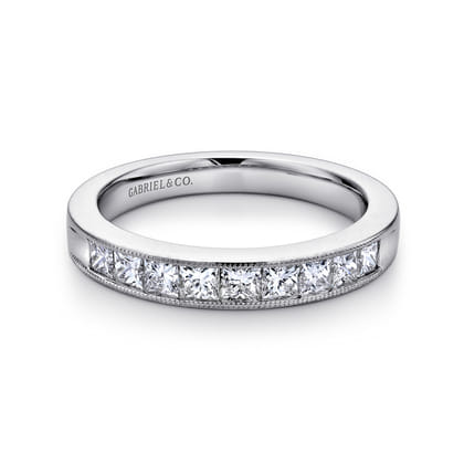 Estrie - 14K White Gold Princess Cut 9 Stone Channel Set Diamond Wedding Band
