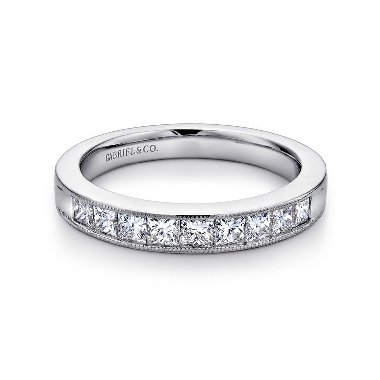 Straight Wedding Ring in 14k White Gold with Princess Cut Natural Diamond at Gabriel & Co. - Shot 1