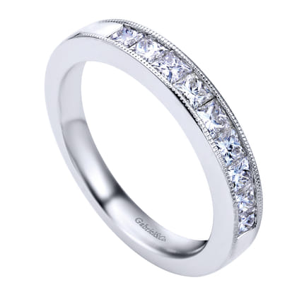 Estrie - 14K White Gold Princess Cut 9 Stone Channel Set Diamond Wedding Band