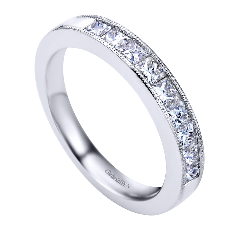 Straight Wedding Ring in 14k White Gold with Princess Cut Natural Diamond at Gabriel & Co. - Shot 3