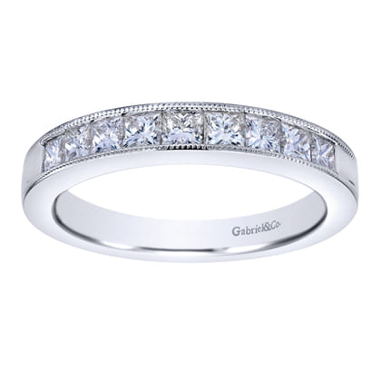 Estrie - 14K White Gold Princess Cut 9 Stone Channel Set Diamond Wedding Band