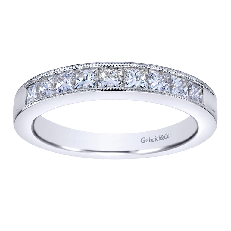 Straight Wedding Ring in 14k White Gold with Princess Cut Natural Diamond at Gabriel & Co. - Shot 4
