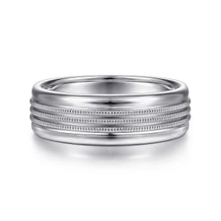 Ethan - 14K White Gold 7mm - Center Rope Channels and Polished Edge Men's Wedding Band in High Polished Finish