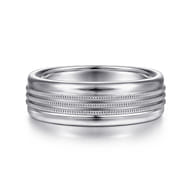 Ethan - 14K White Gold 7mm - Center Rope Channels and Polished Edge Men's Wedding Band in High Polished Finish