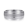 Ethan - 14K White Gold 7mm - Center Rope Channels and Polished Edge Men's Wedding Band in High Polished Finish