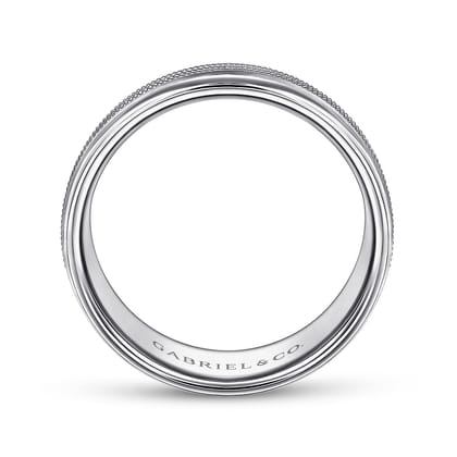 Ethan - 14K White Gold 7mm - Center Rope Channels and Polished Edge Men's Wedding Band in High Polished Finish