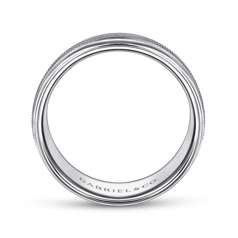 Ethan - 14K White Gold 7mm - Center Rope Channels and Polished Edge Men's Wedding Band in High Polished Finish - Shot 2