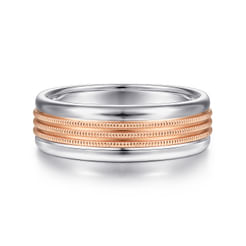 14K White-Rose Gold 7mm - Two Tone Men's Wedding Band in High Polished Finish