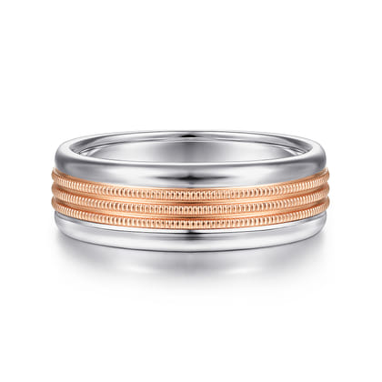 Ethan - 14K White-Rose Gold 7mm - Two Tone Men's Wedding Band in High Polished Finish